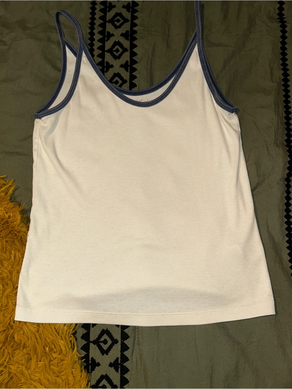 Universal Thread White Tank with Blue Trim - Slim Ribbed Cami